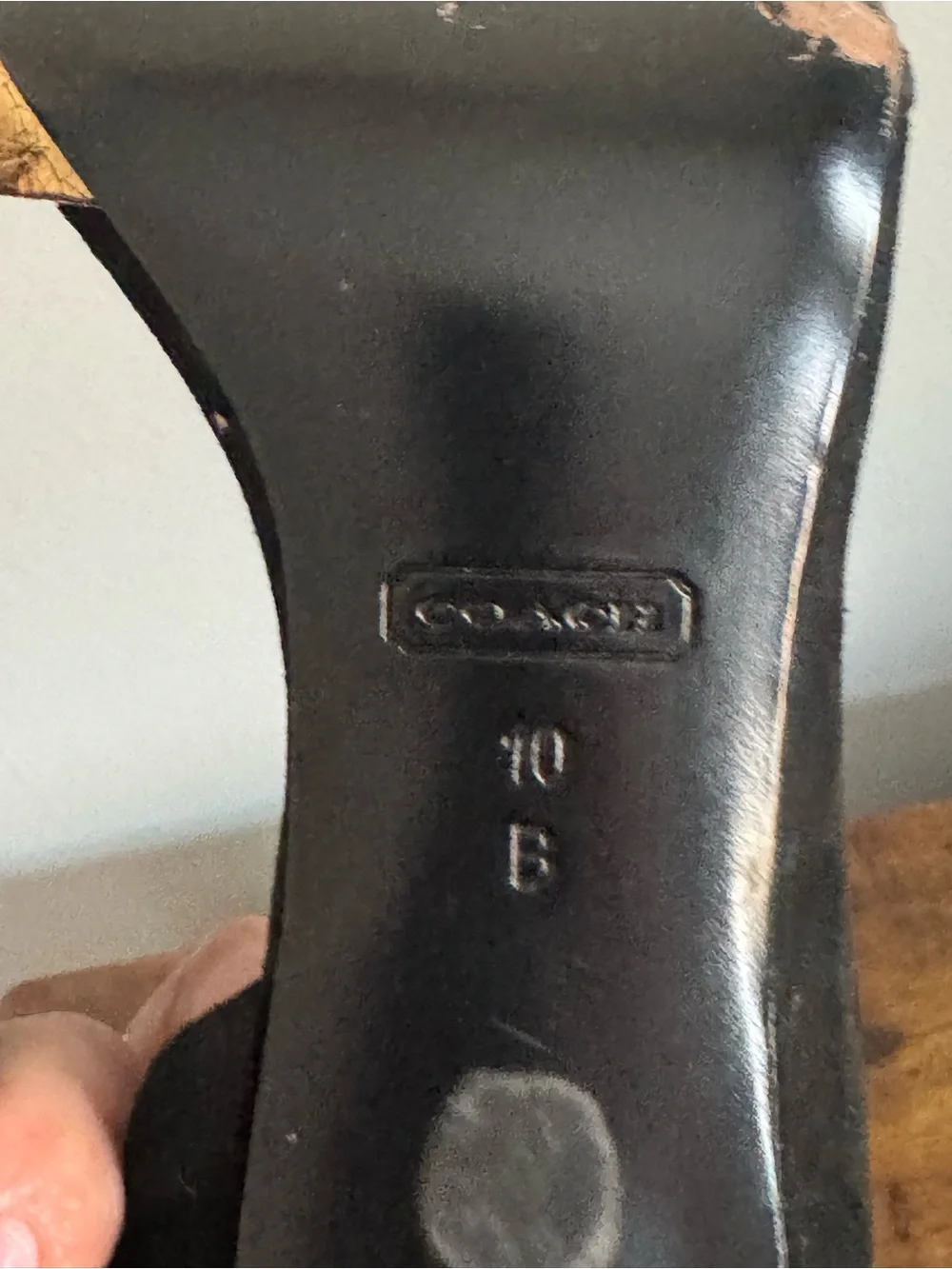 Coach Black Suede Peep-Toe Pumps with Gold Accent size 10